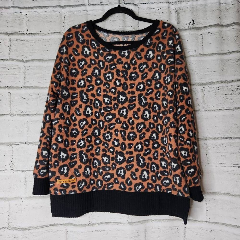 Simply Southern Collection Animal Print Pullover Sweater Multicolor Size Medium